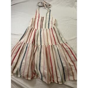 AMERICAN EAGLE Size XS Multicolor Striped Linen Blend Halter Dress Pockets NWT